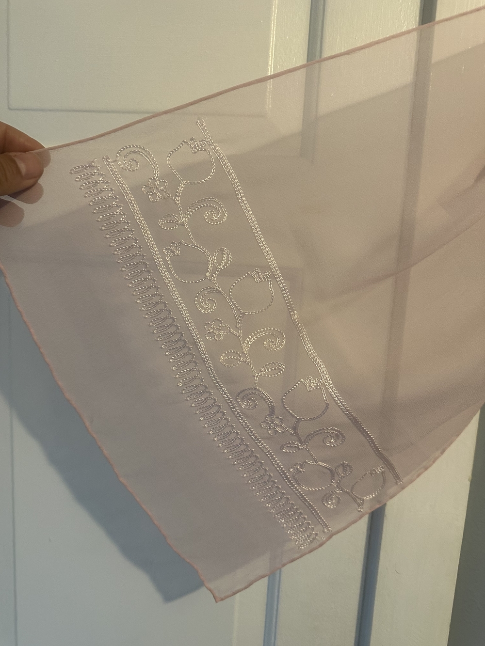 Light Pink Embroidered Chiffon Scarf - Women Accessories - Picture 2 of 2